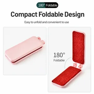 Detail view of the portable foldable double-sided static hair removal brush mechanism.