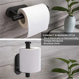 Modern black wall-mounted toilet paper holder, punch-free vertical or horizontal tissue rack.