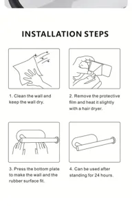 Punch-free toilet paper holder installation steps guide black wall mounted tissue bracket