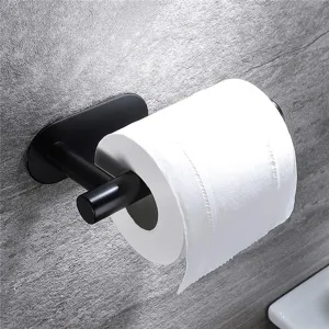 Black wall mounted toilet paper holder punch free bathroom roll paper tissue hanger main view
