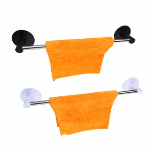 Stainless steel towel rack bathroom wall mounted single bar adhesive holder for home organization.