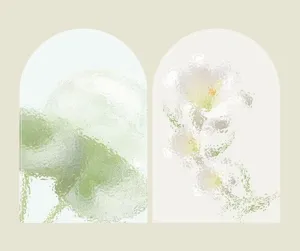 Minimalist abstract arch wall art panel with green and white watercolor floral design.