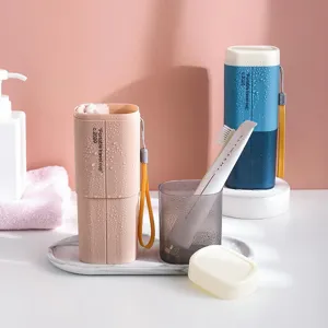 Multifunctional outdoor travel wash cup portable toothbrush toothpaste storage box set pink blue
