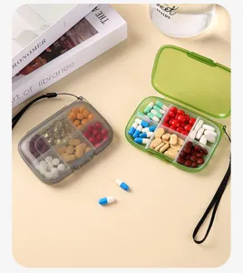 Portable mini 6-grid pill box for travel, medicine and jewelry organizer storage case detail view.