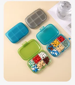 Portable 6-compartment pill box for daily travel, medicine and jewelry organizer storage.