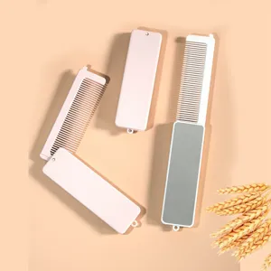 Portable folding makeup mirror and hair comb 2-in-1 mini travel beauty tool for daily use