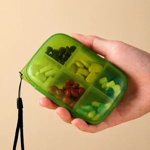 Portable 6-compartment mini pill box travel weekly medicine organizer with clear lid