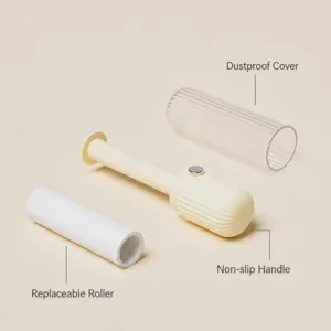 Lint roller for pet hair removal, portable sticky roller with dust cover and tearable refill.