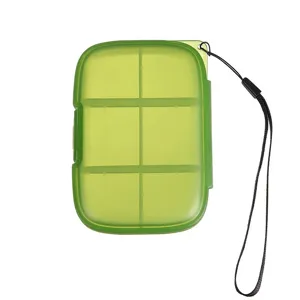 Portable 6-grid mini pill box for travel, weekly medication and jewelry storage container.