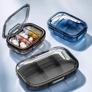 Estuche pastillero portatil organizador transparente con multiples compartimentos