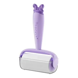 Cute purple lint roller for pet hair removal with dustproof storage case and bow handle