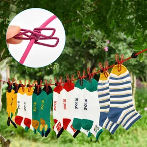 Portable Elastic Travel Clothesline With Clips Windproof Anti Slip Plastic Coated Outdoor Camping Clothes Drying Rope