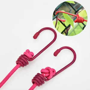 Outdoor elastic bungee cord with stainless steel hooks windproof clothesline for camping use