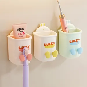 Wall-mounted toothbrush holder set, punch-free bathroom organizer for electric toothbrushes.