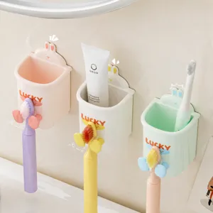 Wall-mounted toothbrush holder punch-free bathroom electric toothbrush and toothpaste storage rack