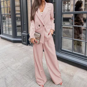 Women Top And Bottom Elegant Blazer Pants Casual Loose Solid Color Long Sleeve Lapel Trousers Commute Autumn Clothing