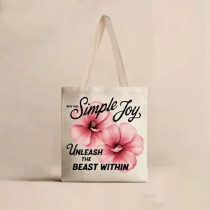 Bolso tote grande de lona resistente con flores rosas y eslogan Simple Joy impreso