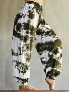 Plus size women casual tie dye print harem pants fashion loose summer long trousers.
