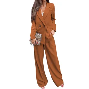 Women casual loose long sleeve blazer and wide leg trousers autumn two piece pantsuit set.