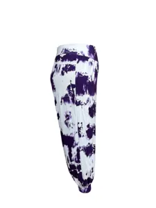 Women purple white tie dye casual long pants high waist fashion trousers soft comfortable