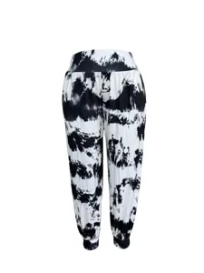 Women casual tie dye printed high waist jogger pants with elastic cuffs for daily wear.