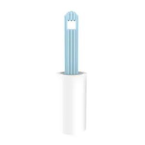 Straight tube lint roller with blue handle and white refill for daily home cleaning use.