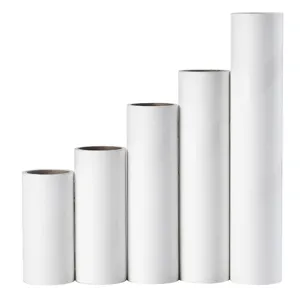White lint roller refill tape sets, spiral paper core sticky dust removal sheets.