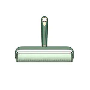 Lint roller with cover, green handle sticky hair remover for clothes furniture pets.