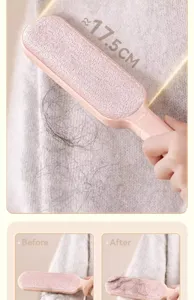 Pink electrostatic lint remover brush for clothes, double-sided pet hair removal tool 17.5cm.