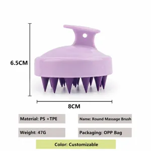Silicone scalp massage shampoo brush for hair washing, comfortable soft bristles, purple color.