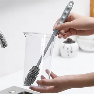 Long handle silicone bottle cleaning brush for cups, mugs, and baby bottles daily use.