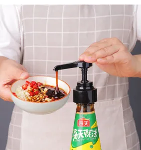 Kitchen seasoning bottle pump head dispenser for oyster sauce and ketchup, press style.