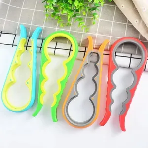 Multi-function plastic jar opener 4-in-1 bottle opener anti-slip kitchen tool set for easy opening.