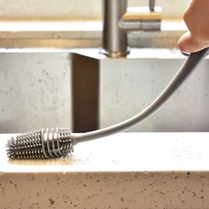 Grey silicone long handle cup cleaning brush for bottles, glassware, and kitchenware use.