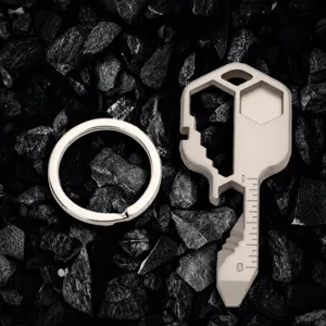Stainless steel 24-in-1 multi-tool key ring, portable outdoor emergency gear pendant.