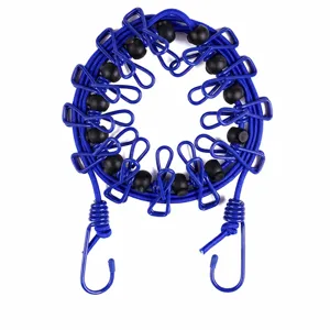 Portable outdoor elastic clothesline with windproof clips and hooks for travel and home use