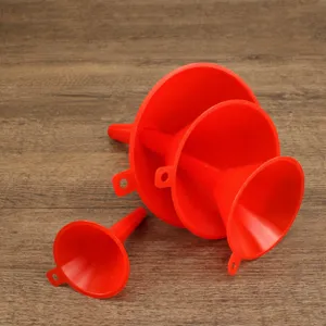 Food Grade PP Plastic Thickened Red Four Piece Funnel Set For Household And Automotive