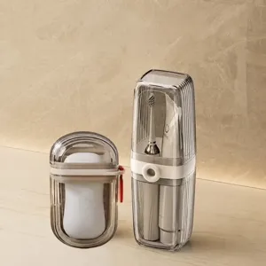 Portable Light Luxury PET Plastic Travel Toiletry Storage Box Soap Dish And Toothbrush Gargle Cup Set For Trip