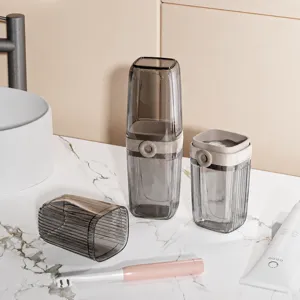 Portable toothbrush holder set travel mouthwash cup clear storage box grey bathroom organizer