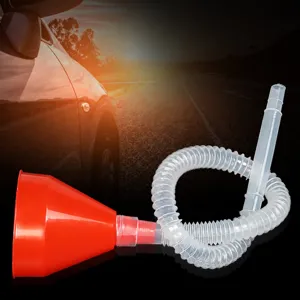 Plastic Automotive Motorcycle Fuel Funnel Red Oil Funnel With Long Flexible Extension Hose For Car Refueling