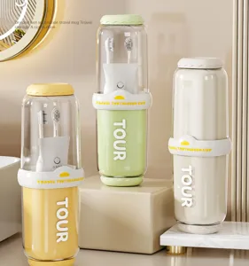 Detailed view of transparent travel toothbrush cup with dry-wet separation design for easy packing.