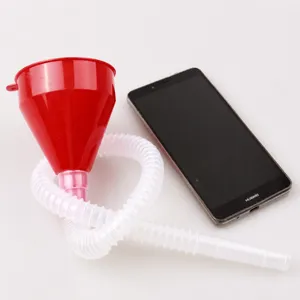 Plastic fuel funnel with flexible extension hose for automotive car motorcycle oil gas transfer.