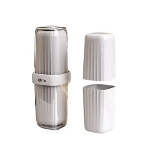 Portable travel toothbrush cup set, white minimalist mouthwash cup with vertical stripes