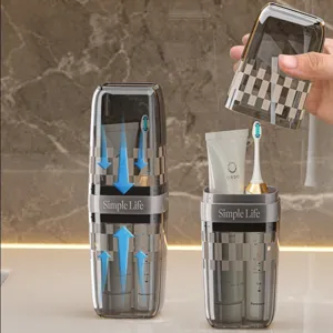 Set di tazze porta spazzolino da viaggio, custodia di stoccaggio in plastica trasparente.