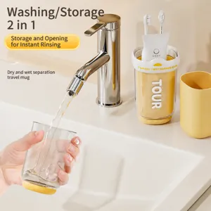 Portable travel toothbrush cup set, transparent multi-functional gargle cup for family trip.