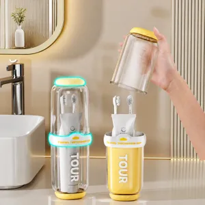 Portable travel toothbrush cup set, transparent wash cup with organizer for trips.