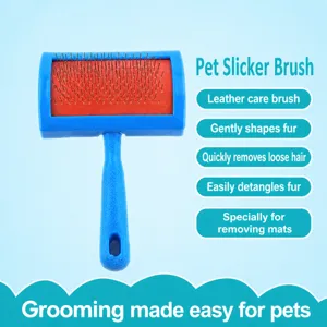 Pet Grooming Brush Cat Dog Hair Remover Slicker Brush For Pets Fur Care Blue Plastic Handle Stainless Steel Pins
