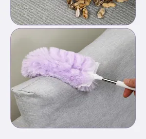 Disposable telescopic electrostatic duster with purple non-woven head for home cleaning use