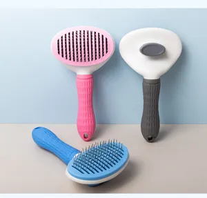 Detailed view of stainless steel self-cleaning pet slicker brushes for cats and dogs grooming.