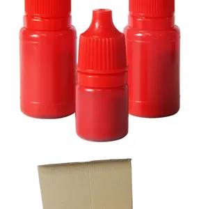 Refill ink bottles in red plastic design for stamp use, convenient accessory for office seals.